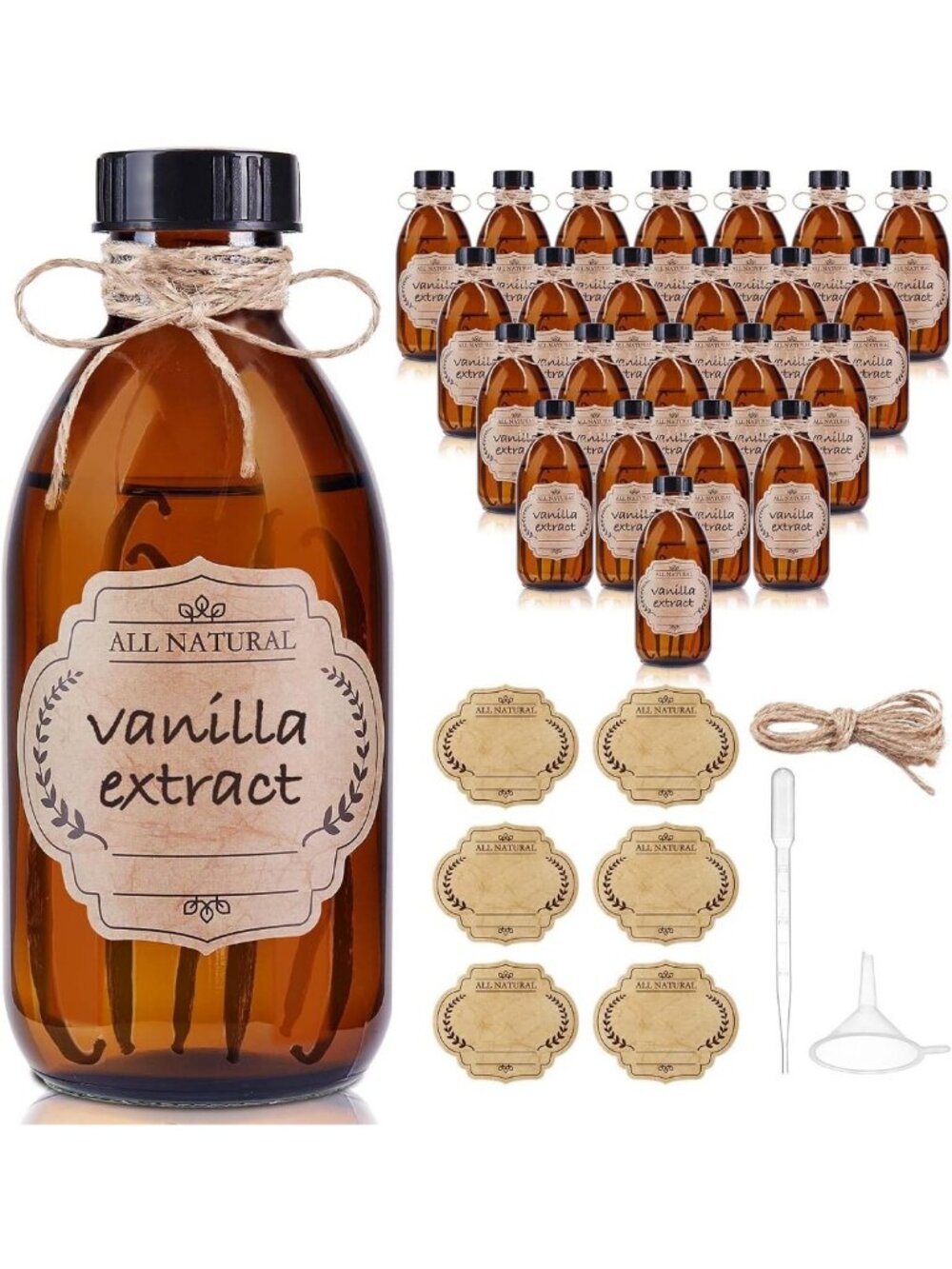 24 Pack 8oz Amber Glass Bottles for Vanilla Extract - Perfect for Baking